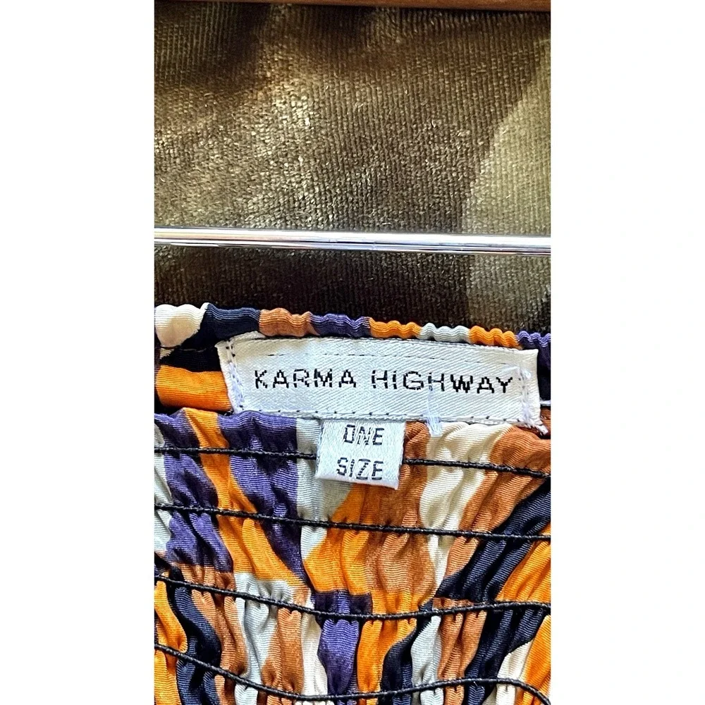Karma Highway Retro Wide Leg Smocked Pants OS Boho Groovy Psychedelic Festival - Picture 5 of 10